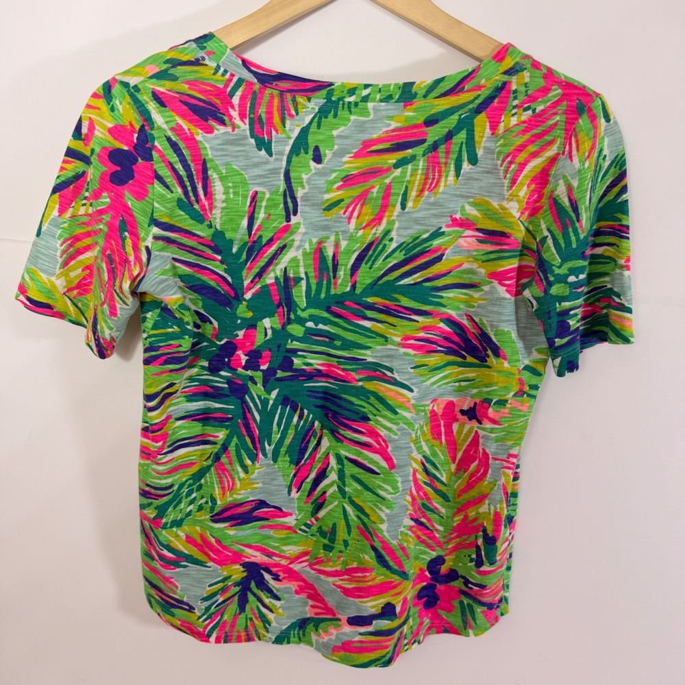 Lilly Pulitzer T-Shirt Womens S Green Palm Print V-Neck Slub Cotton Short Sleeve - Picture 8 of 9